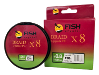 Плетёный шнур из 8-ми нитей, FISH CRYSTAL 5-ти цветный, 0.14мм, 150м, 8 кг