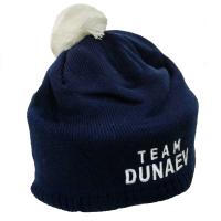 Шапка синяя с помпоном "Team DUNAEV", флисовая подкладка