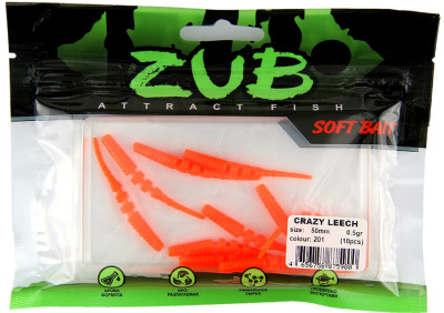 Приманка ZUB-CRAZY LEECH 50мм(2")-10шт, (цвет 201) оранжевый Приманка ZUB-CRAZY LEECH 50мм(2")-10шт, (цвет 201) оранжевый