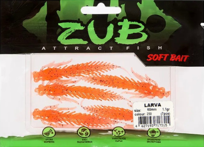 Приманка ZUB-LARVA  60мм(2,4")-7шт, (цвет 250) морковный с блестками