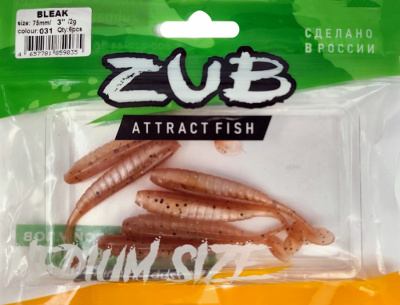Приманка ZUB-BLEAK  75мм(3")-6шт, (цвет 031) карамель верх - натурал низ