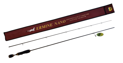 Удилище спиннинговое ERMINE NANO,2 секции, цельная верш. длина1,80 м, тест 0.2-0.8г рукоять разнес.