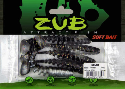 Приманка ZUB-SHAD  90мм(3,5")-5шт, (цвет 030) черный верх - натурал низ Приманка ZUB-SHAD  90мм(3,5")-5шт, (цвет 030) черный верх - натурал низ