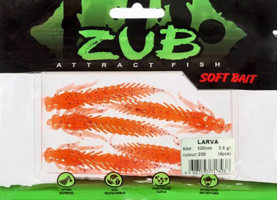 Приманка ZUB-LARVA 100мм(4")-4шт, (цвет 250) морковный с блестками Приманка ZUB-LARVA 100мм(4")-4шт, (цвет 250) морковный с блестками