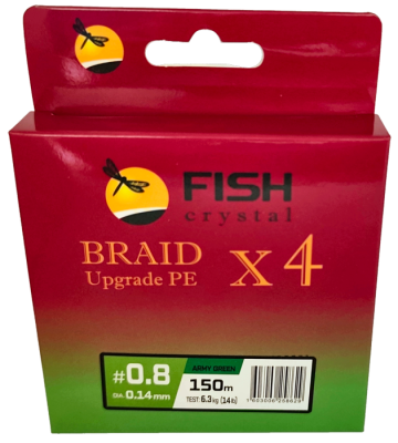 Плетёный шнур из 4-х нитей, FISH CRYSTAL зелёный, 0.14мм, 150м, 6,3кг