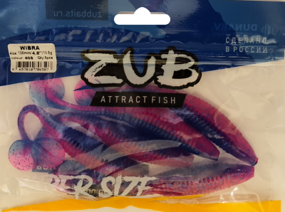 Приманка ZUB-WIBRA 125мм(4,8")-5шт, (Цвет 408) синий верх - розовый низ