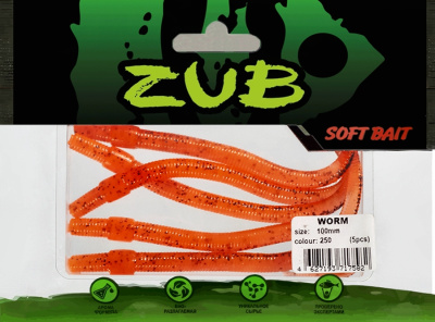 Приманка ZUB-WORM 100мм(4")-5шт, (цвет 250) морковный с блестками