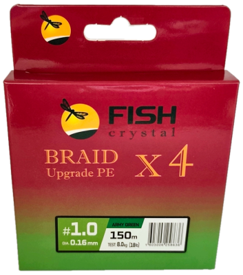 Плетёный шнур из 4-х нитей, FISH CRYSTAL зелёный, 0.16мм, 150м, 8кг
