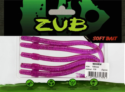 Приманка ZUB-WORM 100мм(4")-5шт, (цвет 130) маджента с блестками Приманка ZUB-WORM 100мм(4")-5шт, (цвет 130) маджента с блестками