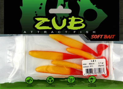 Приманка ZUB-IZI  86мм(3,4")-5шт, (цвет 011) желтое тело - красный хвост Приманка ZUB-IZI  86мм(3,4")-5шт, (цвет 011) желтое тело - красный хвост