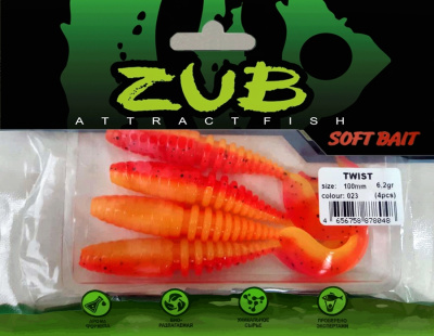 Приманка ZUB-TWIST 100мм(4")-4шт, (цвет 023) розовый верх - желтый низ Приманка ZUB-TWIST 100мм(4")-4шт, (цвет 023) розовый верх - желтый низ