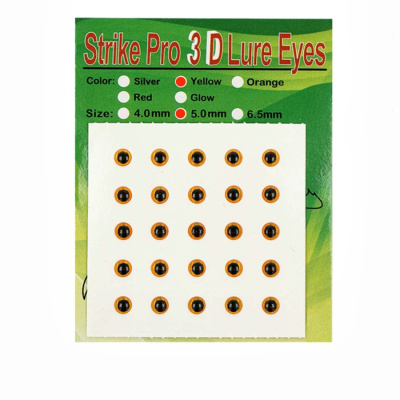 3D Lure Eyes STRIKE PRO Объемные глаза наклейки желтые (диаметр 50мм.) 25шт.