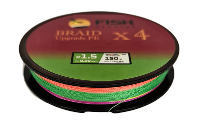 Плетёный шнур из 4-х нитей, FISH CRYSTAL  5-ти цветный, 0.20мм, 150м, 11.5 кг