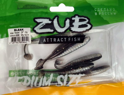 Приманка ZUB-BLEAK  75мм(3")-6шт, (цвет 030) черный верх - натурал низ
