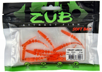 Приманка ZUB-CRAZY LEECH 50мм(2")-10шт, (цвет 250) морковный с блестками