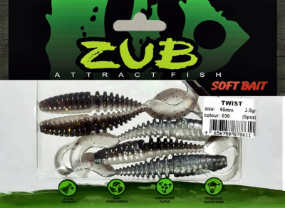 Приманка ZUB-TWIST 100мм(4")-4шт, (цвет 030) черный верх-натурал низ Приманка ZUB-TWIST 100мм(4")-4шт, (цвет 030) черный верх-натурал низ