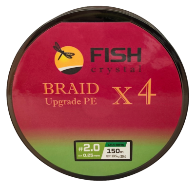 Плетёный шнур из 4-х нитей, FISH CRYSTAL зелёный, 0.25мм, 150м, 13,5кг Плетёный шнур из 4-х нитей, FISH CRYSTAL зелёный, 0.25мм, 150м, 13,5кг