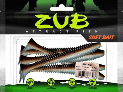 Приманка ZUB-SWING 117мм(4,6")-4шт, (цвет 031) карамель верх-натурал низ