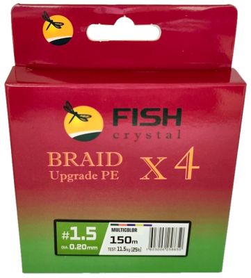 Плетёный шнур из 4-х нитей, FISH CRYSTAL  5-ти цветный, 0.20мм, 150м, 11.5 кг