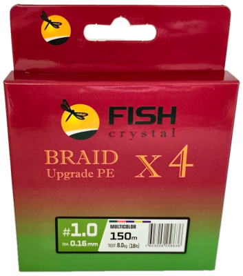 Плетёный шнур из 4-х нитей FISH CRYSTAL, 5-ти цветный, 0.16мм, 150м, 8 кг