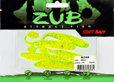 Приманка ZUB-BLEAK  90мм(3,5")-5шт, (цвет 310) желтый с блестками