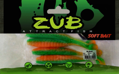 Приманка ZUB-BLEAK 150мм(5,9")-4шт, (цвет 022) зеленый верх -оранжевый низ