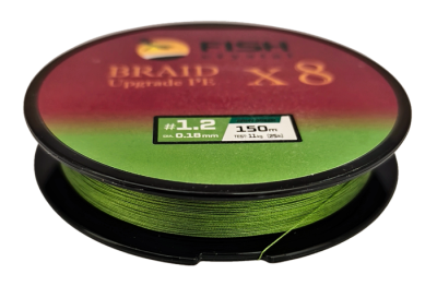 Плетёный шнур из 8-ми нитей, FISH CRYSTAL зелёный, 0.18мм, 150м, 11кг
