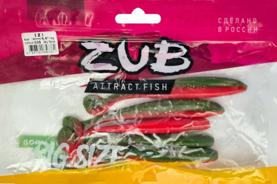 Приманка ZUB-IZI 140мм(5,5")-5шт, (цвет 035) красный верх - зеленый низ