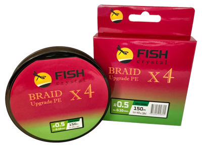 Плетёный шнур из 4-х нитей, FISH CRYSTAL зелёный, 0.10мм, 150м, 4,5кг Плетёный шнур из 4-х нитей, FISH CRYSTAL зелёный, 0.10мм, 150м, 4,5кг