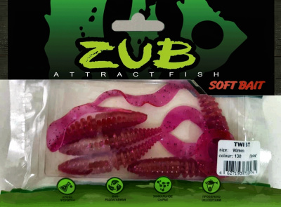 Приманка ZUB-TWIST  90мм(3,5")-5шт, (цвет 130) маджента с блестками