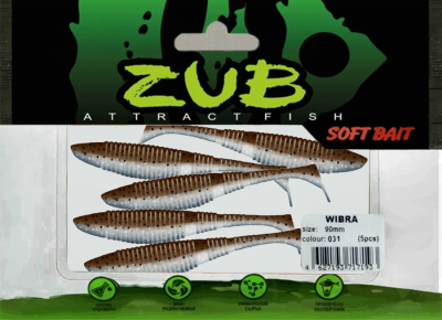 Приманка ZUB-WIBRA  90мм(3,5")-5шт, (цвет 031) карамель верх-натурал низ