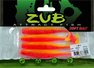 Приманка ZUB-IZI  99мм(4")-4шт, (цвет 023) розовый верх - желтый низ Приманка ZUB-IZI  99мм(4")-4шт, (цвет 023) розовый верх - желтый низ