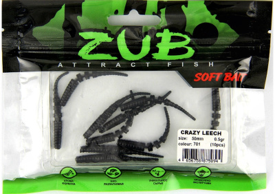 Приманка ZUB-CRAZY LEECH 50мм(2")-10шт, (цвет 701) черный Приманка ZUB-CRAZY LEECH 50мм(2")-10шт, (цвет 701) черный