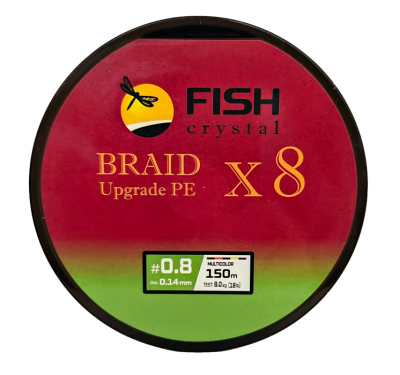 Плетёный шнур из 8-ми нитей, FISH CRYSTAL 5-ти цветный, 0.14мм, 150м, 8 кг