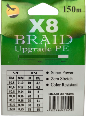 Плетёный шнур из 8-х нитей, FISH CRYSTAL NEON GREEN, # 1.2. Ø 0.18мм, 150м, 11.0кг