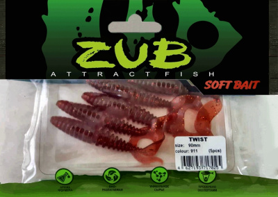 Приманка ZUB-TWIST  90мм(3,5")-5шт, (цвет 911) машинное масло с блестками