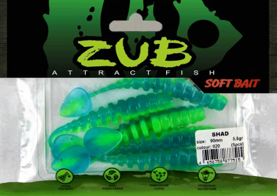 Приманка ZUB-SHAD  90мм(3,5")-5шт, (цвет 020) синий верх - желтый низ Приманка ZUB-SHAD  90мм(3,5")-5шт, (цвет 020) синий верх - желтый низ