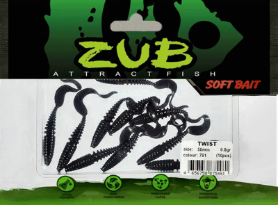 Приманка ZUB-TWIST  50мм(2")-10шт, (цвет 701) черный