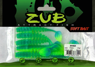 Приманка ZUB-SHAD  75мм(3")-6шт, (цвет 020) синий верх - желтый низ Приманка ZUB-SHAD  75мм(3")-6шт, (цвет 020) синий верх - желтый низ