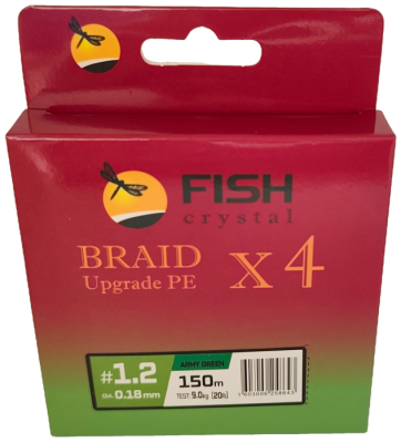 Плетёный шнур из 4-х нитей, FISH CRYSTAL зелёный, 0.18мм, 150м, 9кг