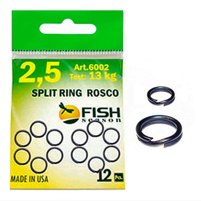 Кольцо заводное ROSCO,  №2,5. 4,67 мм/6,27 мм, BLACK, тест 14 кг. (уп. 12 шт.) Кольцо заводное ROSCO,  №2,5. 4,67 мм/6,27 мм, BLACK, тест 14 кг. (уп. 12 шт.)