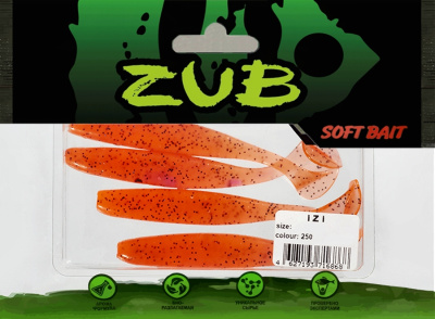 Приманка ZUB-IZI  99мм(4")-4шт, (цвет 250) морковный с блестками Приманка ZUB-IZI  99мм(4")-4шт, (цвет 250) морковный с блестками