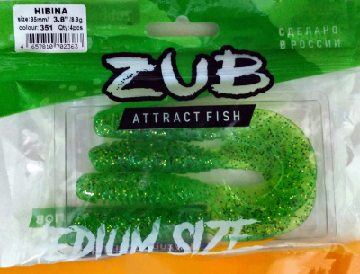 Приманка ZUB-HIBINA  95мм(3,8")-4шт, (цвет 351) шартрез с блестками Приманка ZUB-HIBINA  95мм(3,8")-4шт, (цвет 351) шартрез с блестками