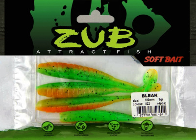 Приманка ZUB-BLEAK 100мм(4")-4шт, (цвет 022) зеленый верх - оранжевый низ