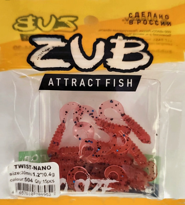 Приманка ZUB-TWIST-NANO  30мм(1,2")-15шт, (цвет 504) красный с блестками