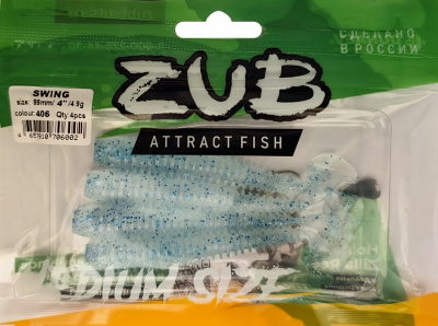 Приманка ZUB-SWING  99мм(4")-4шт, (Цвет 406) голубой верх - перламутр низ