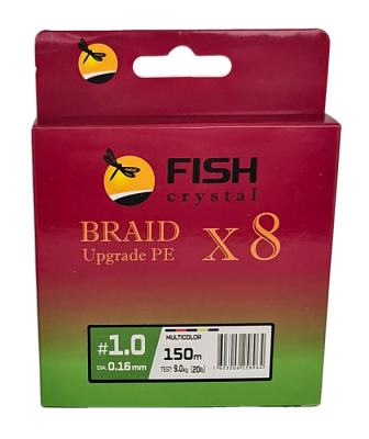 Плетёный шнур из 8-ми нитей, FISH CRYSTAL  5-ти цветный, 0.16мм, 150м, 9 кг