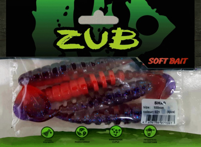 Приманка ZUB-SHAD 100мм(4")-4шт, (цвет 021) фиолетовый верх - красный низ Приманка ZUB-SHAD 100мм(4")-4шт, (цвет 021) фиолетовый верх - красный низ
