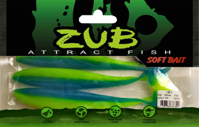 Приманка ZUB-IZI 185мм(7,3")-3шт, (цвет 020) синий верх - желтый низ