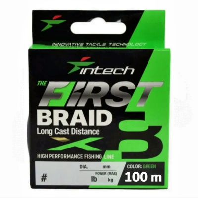 Шнур плетеный Intech First Braid X8 Green 100m (#0.6 (12lb/5.45kg)) Шнур плетеный Intech First Braid X8 Green 100m (#0.6 (12lb/5.45kg))